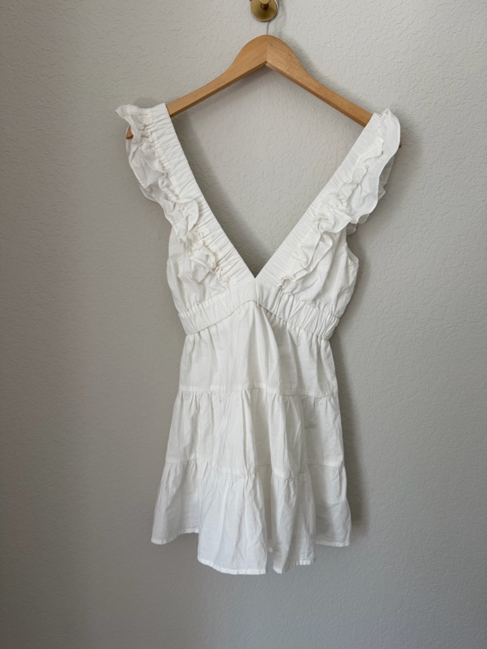 THATSSOFETCH White Ruffle Strap Mini Dress Size 0 Babydoll Summer Beach - Picture 2 of 8